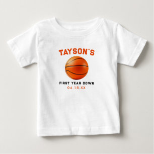 Camiseta Para Bebê Aniversário de 1 ano do Primeiro Ano de Basquete