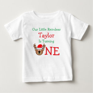 Camiseta Para Bebê Aniversário de 1 ano do Rena