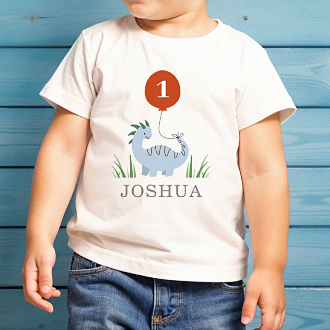 Camiseta Para Bebê Aniversário de 1 ano dos Meninos Dinossauro (Criador carregado)