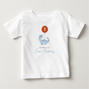 Camiseta Para Bebê Aniversário de 1 ano dos Meninos Dinossauros