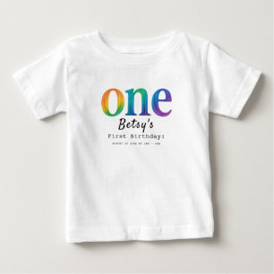 Camiseta Para Bebê Aniversário de 1 ano em Aquarela Arco-íris Bebê