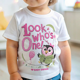 Camiseta Para Bebê Aniversário de 1 ano Feliz Coruja