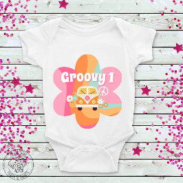 Camiseta Para Bebê Aniversário de 1 ano Groovy