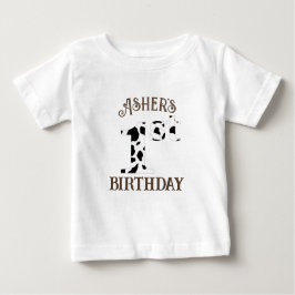 Camiseta Para Bebê Aniversário de 1 ano Impressão de Vaca Texto Marro