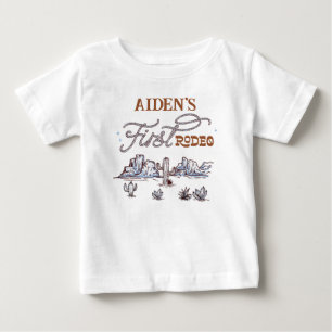 Camiseta Para Bebê Aniversário de 1 Ano Modern Blue Brown Desert Firs