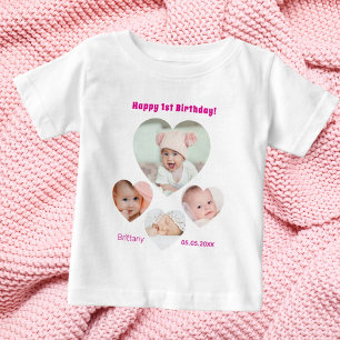 Camiseta Para Bebê Aniversário de 1 ano nome idade colagem de fotos m