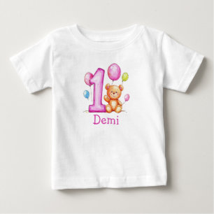 Camiseta Para Bebê Aniversário de 1 ano Personalizado Rosa para Menin