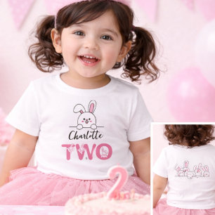 Camiseta Para Bebê Aniversário de 2 anos da menina coelhinha rosa fof