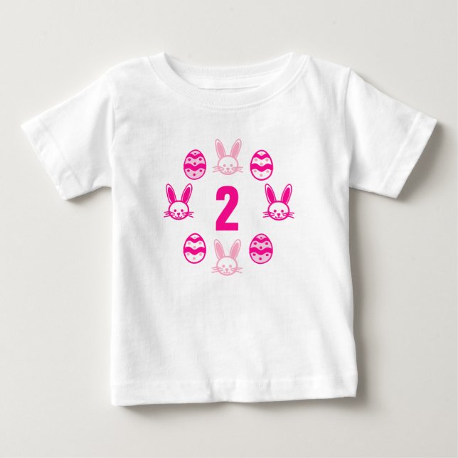 Camiseta Para Bebê Aniversário de 2 anos da Páscoa Rosa (Frente)