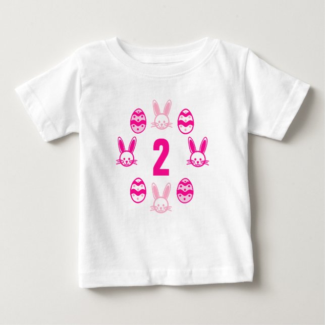 Camiseta Para Bebê Aniversário de 2 anos de Páscoa Rosa (Frente)