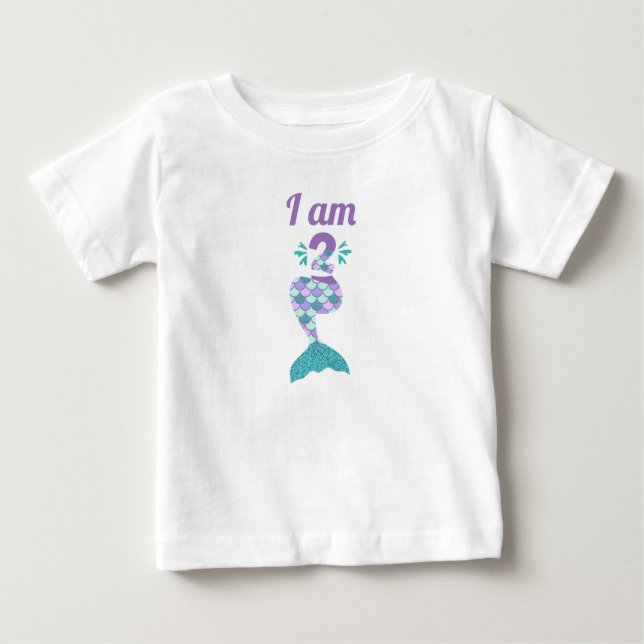 Camiseta Para Bebê Aniversário de 2 anos de Sereia (Frente)