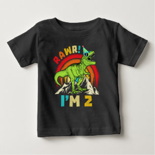 Camiseta Para Bebê Aniversário de 2 anos Dinosaur T Rex Rawr Eu tenho