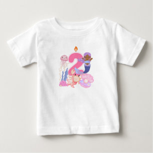 Camiseta Para Bebê Aniversário de 2 anos Sereia Pastel e Criaturas Ma