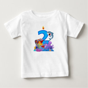 Camiseta Para Bebê Aniversário de 2 anos Tema Oceano Tubarão e Cofre