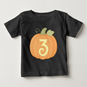 Camiseta Para Bebê Aniversário de 3 anos de Abóbora de Queda de Cubo
