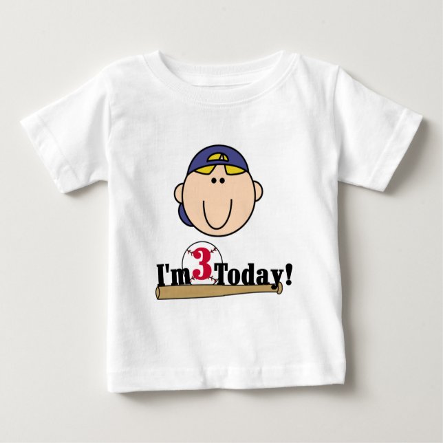 Camiseta Para Bebê Aniversário de 3 anos de Baseball Bloneiro (Frente)