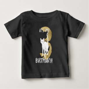 Camiseta Para Bebê Aniversário de 3 anos de Gato Cinto Com Crianças D