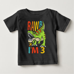 Camiseta Para Bebê Aniversário de 3 anos do dinossauro T Rex Rawr Eu