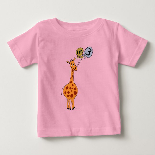 Camiseta Para Bebê aniversário de 3 anos Girafa e Balões (Frente)