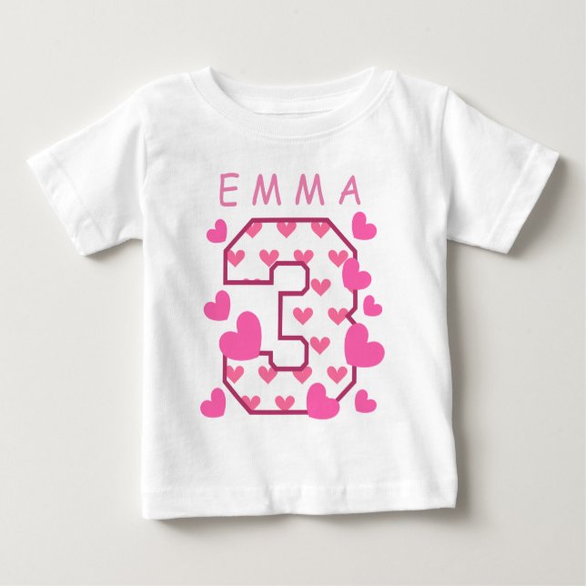 Camiseta Para Bebê aniversário de 3 anos One com Nome Personalizado d (Frente)