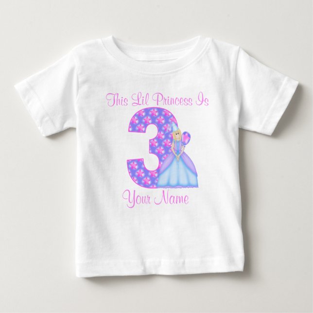 Camiseta Para Bebê aniversário de 3 anos Princess T-Shirt (Frente)