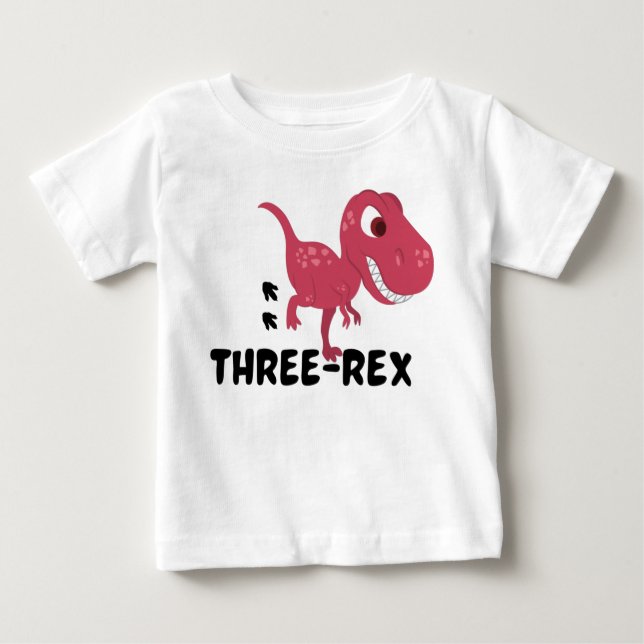 Camiseta Para Bebê aniversário de 3 anos TrêsRex (Frente)