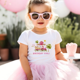 Camiseta Para Bebê Aniversário de animais de criação de quintal rosa