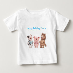 Camiseta Para Bebê Aniversário de animal de fazenda
