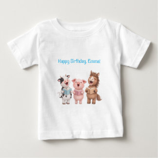 Camiseta Para Bebê Aniversário de animal de fazenda