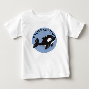 Camiseta Para Bebê Aniversário de Baleia Preta e Branca Personalizado