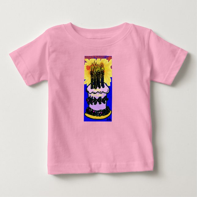 Camiseta Para Bebê Aniversário de bebê Bolo (Frente)