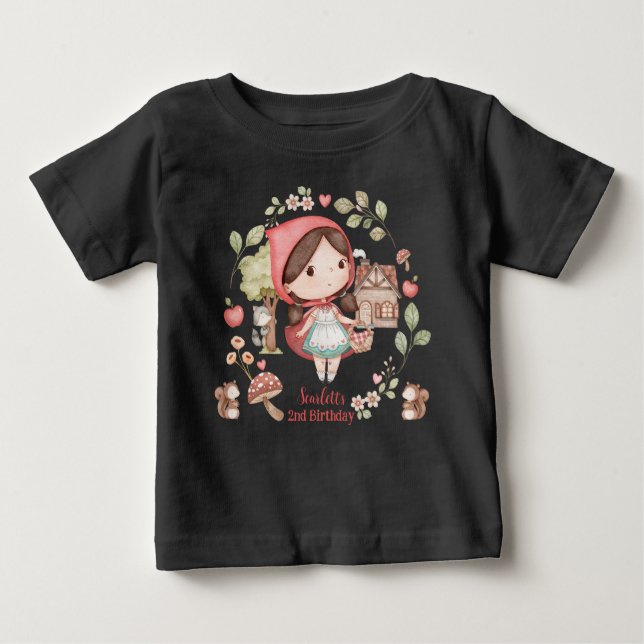 Camiseta Para Bebê Aniversário de Chapeuzinho Vermelho Bonito (Frente)