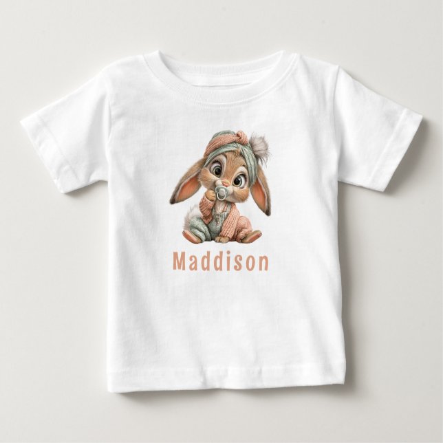 Camiseta Para Bebê Aniversário de Coelhinho Bebê Fofo (Frente)