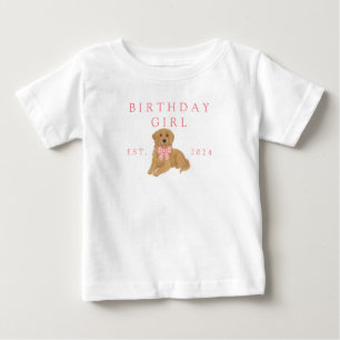 Camiseta Para Bebê Aniversário de Crianças Rosa Cachorro de Aniversár