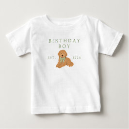 Camiseta Para Bebê Aniversário de Crianças Verdes Cachorrinho Goldend