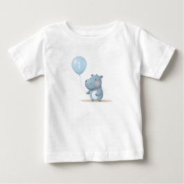 Camiseta Para Bebê Aniversário de Hipopótamo azul suave