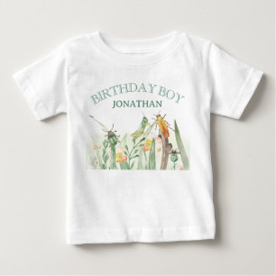 Camiseta Para Bebê Aniversário de inseto infantil aquarela