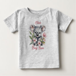 Camiseta Para Bebê Aniversário de Koala com Aquarela Rosa