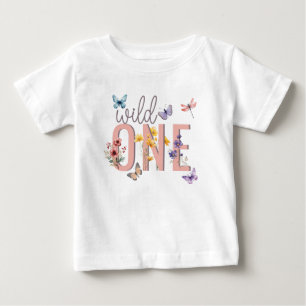 Camiseta Para Bebê Aniversário de Menina Floral   Selvagem & Incrível
