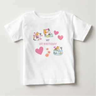Camiseta Para Bebê Aniversário de menina gatinho bonita