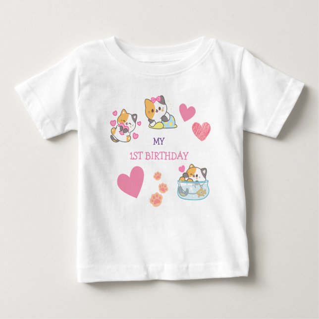 Camiseta Para Bebê Aniversário de menina gatinho bonita (Frente)