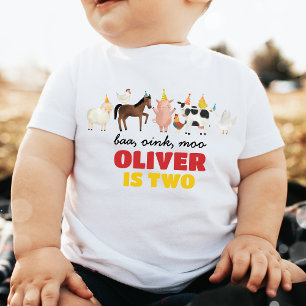 Camiseta Para Bebê Aniversário de Menino com Animais da Fazenda