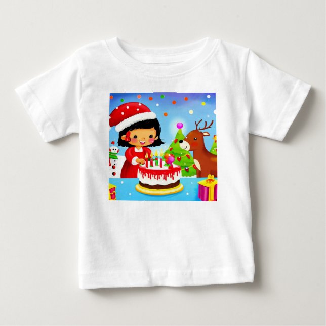 Camiseta Para Bebê Aniversário de Natal 7 (Frente)