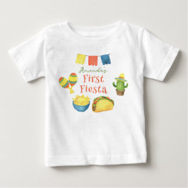 Camiseta Para Bebê Aniversário de Primeiro Ano Fiesta Aquarela