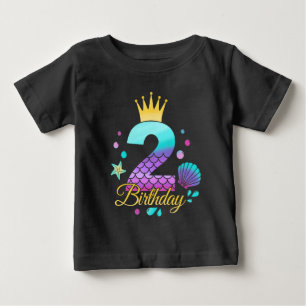 Camiseta Para Bebê Aniversário de Sereia 2º Aniversário 