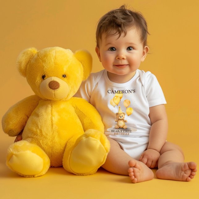 Camiseta Para Bebê Aniversário de um ano Bear-y (Ursinho) Gênero Neut (Criador carregado)