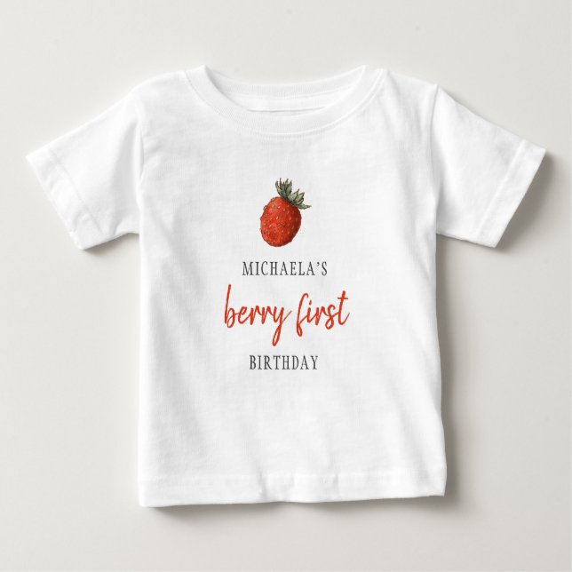 Camiseta Para Bebê Aniversário de um ano da baga de morango vermelha (Frente)