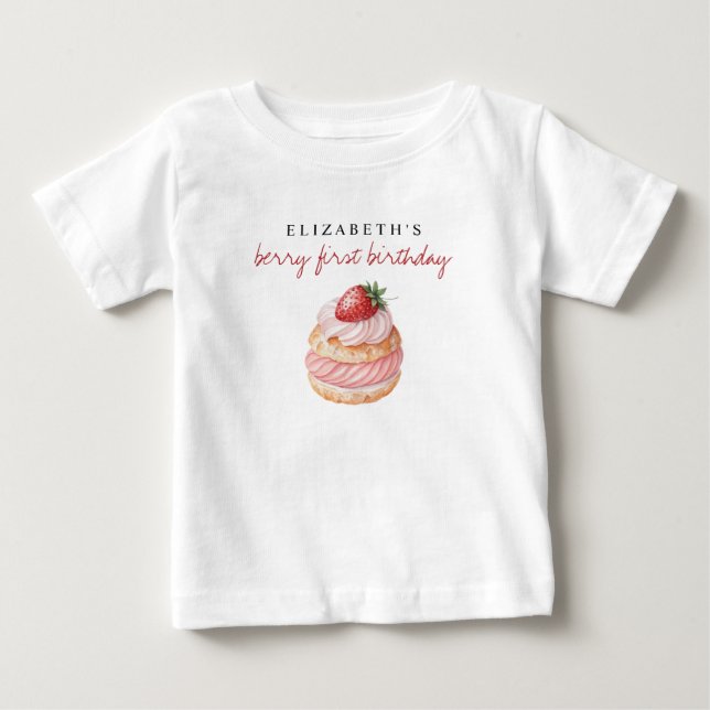 Camiseta Para Bebê Aniversário de Um Ano da Baga Nome Personalizado (Frente)