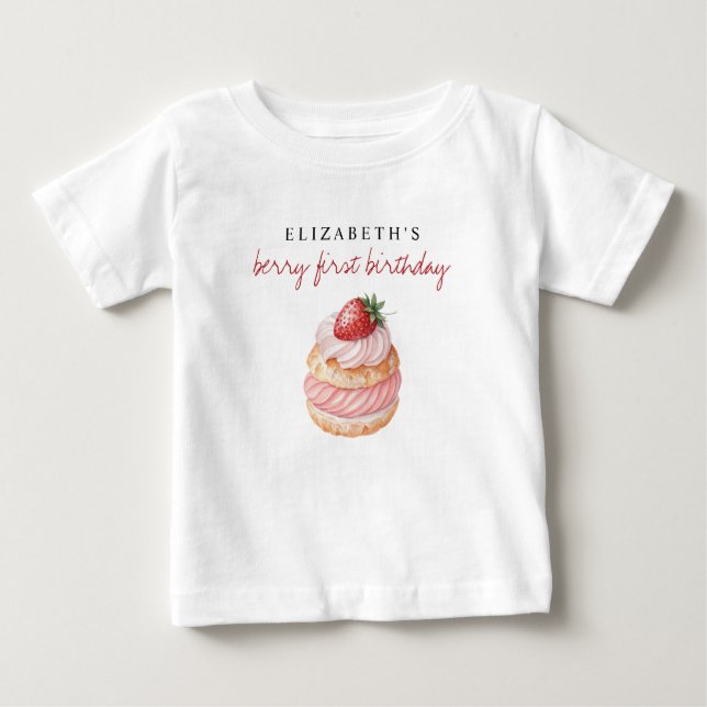 Camiseta Para Bebê Aniversário de um ano da Berry com nome personaliz (Frente)