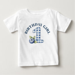 Camiseta Para Bebê Aniversário de um ano da criança com mirtilo azul
